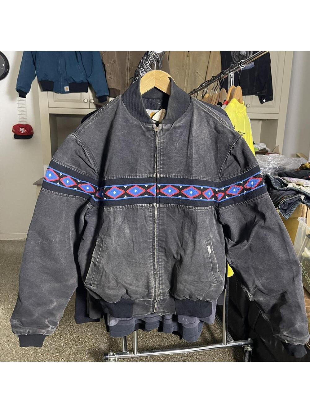 90s Faded Black JR035 Black Carhartt Aztec Jacket XL